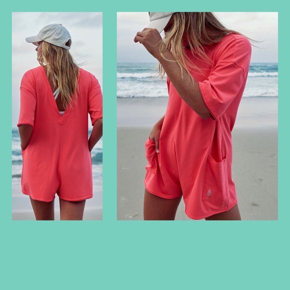 We The Free Pants - Free People, Size Large, HOT SHOT, Romper, Electric Sunrise, Short Sleeve, NWT!
